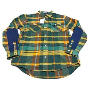 Free Assembly Casual Plaid Button-Down Shirt in Green and Yellow